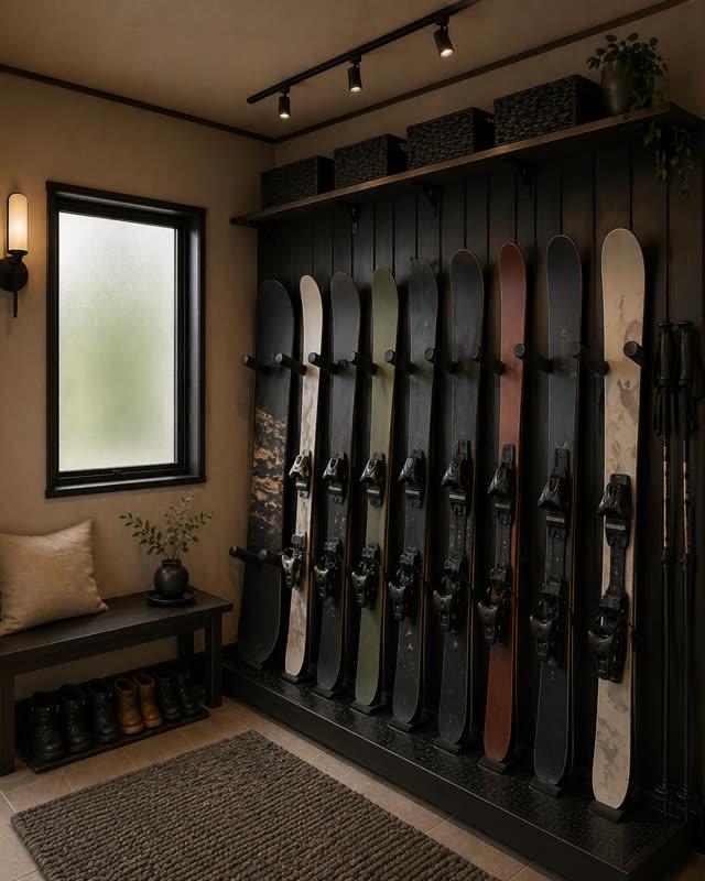 Design render: the genkan with skis