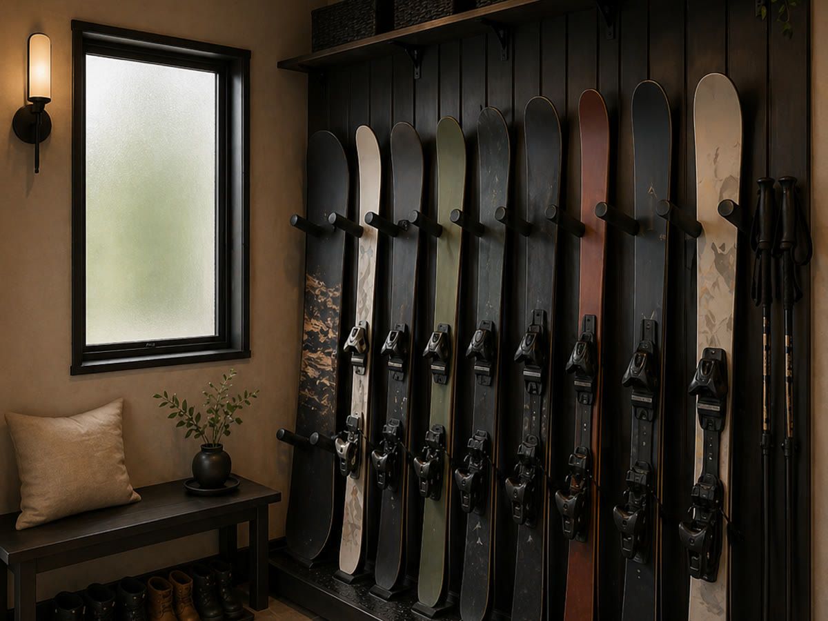 Design render: the genkan with ski storage